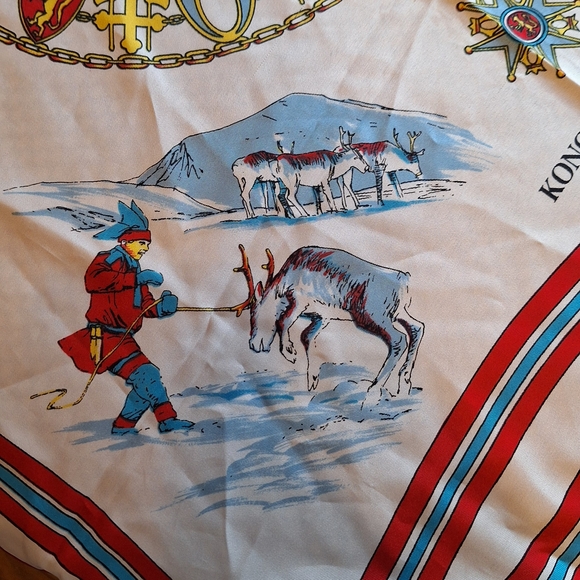 Norwegian Themed Souvenir Scarf By Hans Stub Collection with Red & Blue Accents - Picture 11 of 14